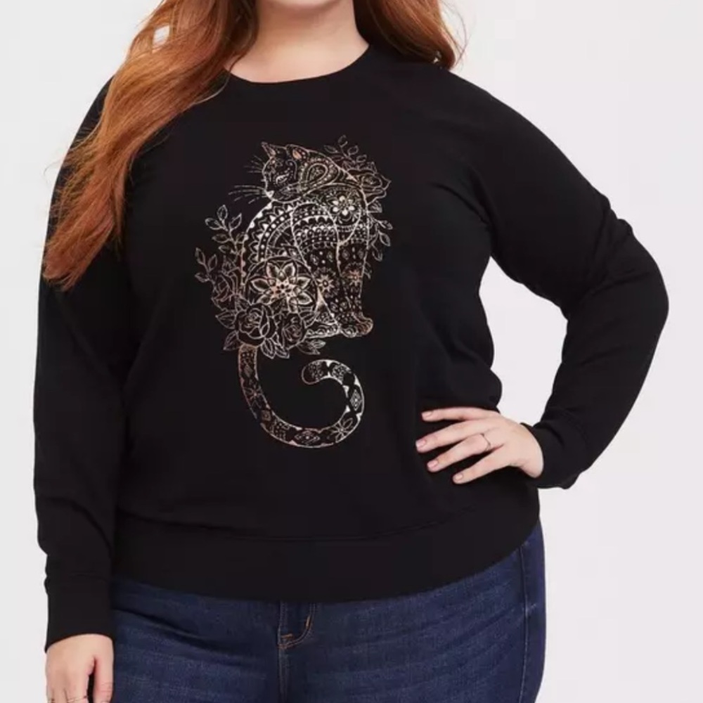 torrid Plus Size 4x Black Fleece Cat Sweatshirt